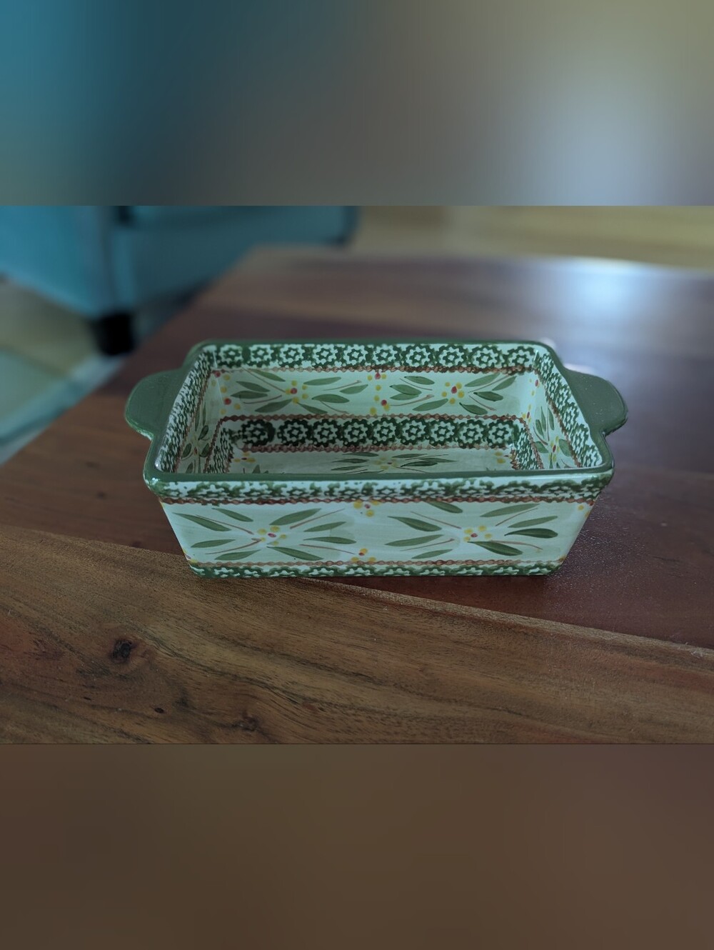 Temptations Ovenware 8 Inch Rectangular Old World Green 1.5 Quart Baking Dish
